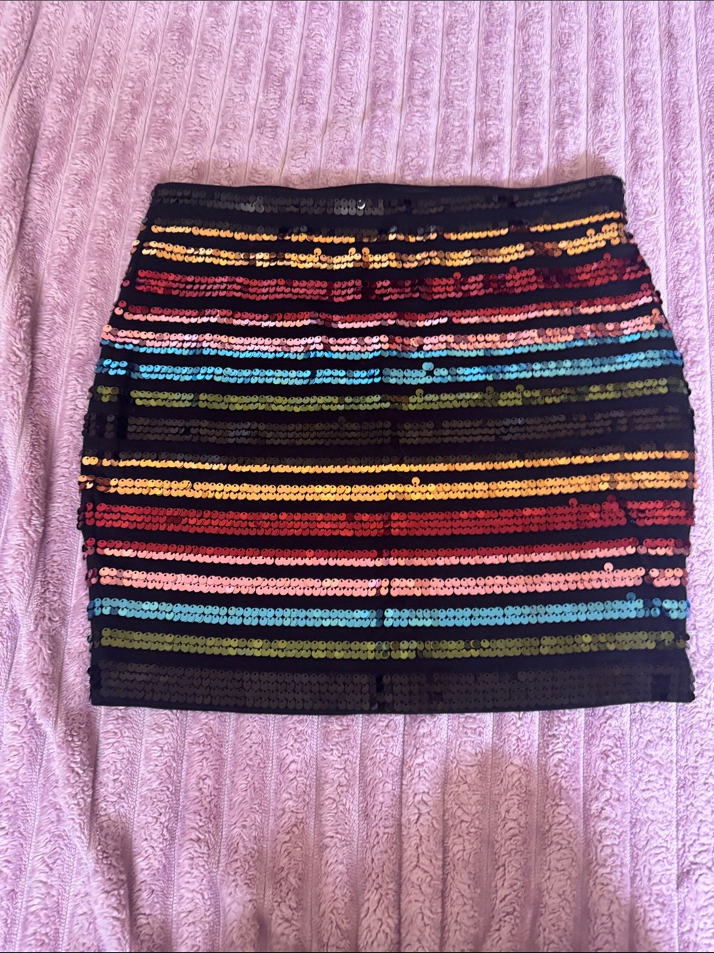 Express Black Sequin Mini Skirt with Multicolor Stripes